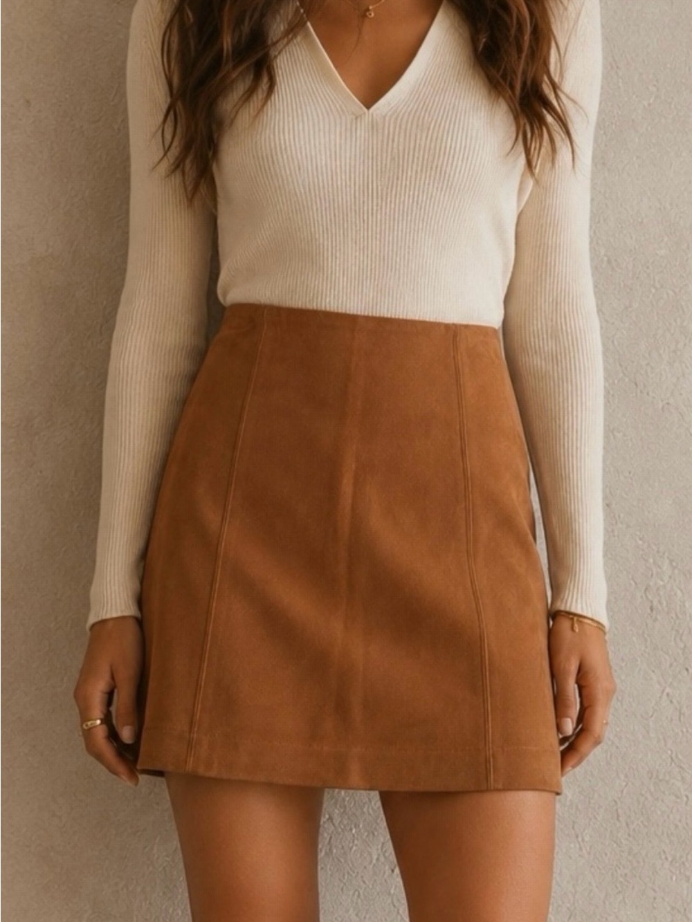 Babaton Chestnut Suede Mini Skirt